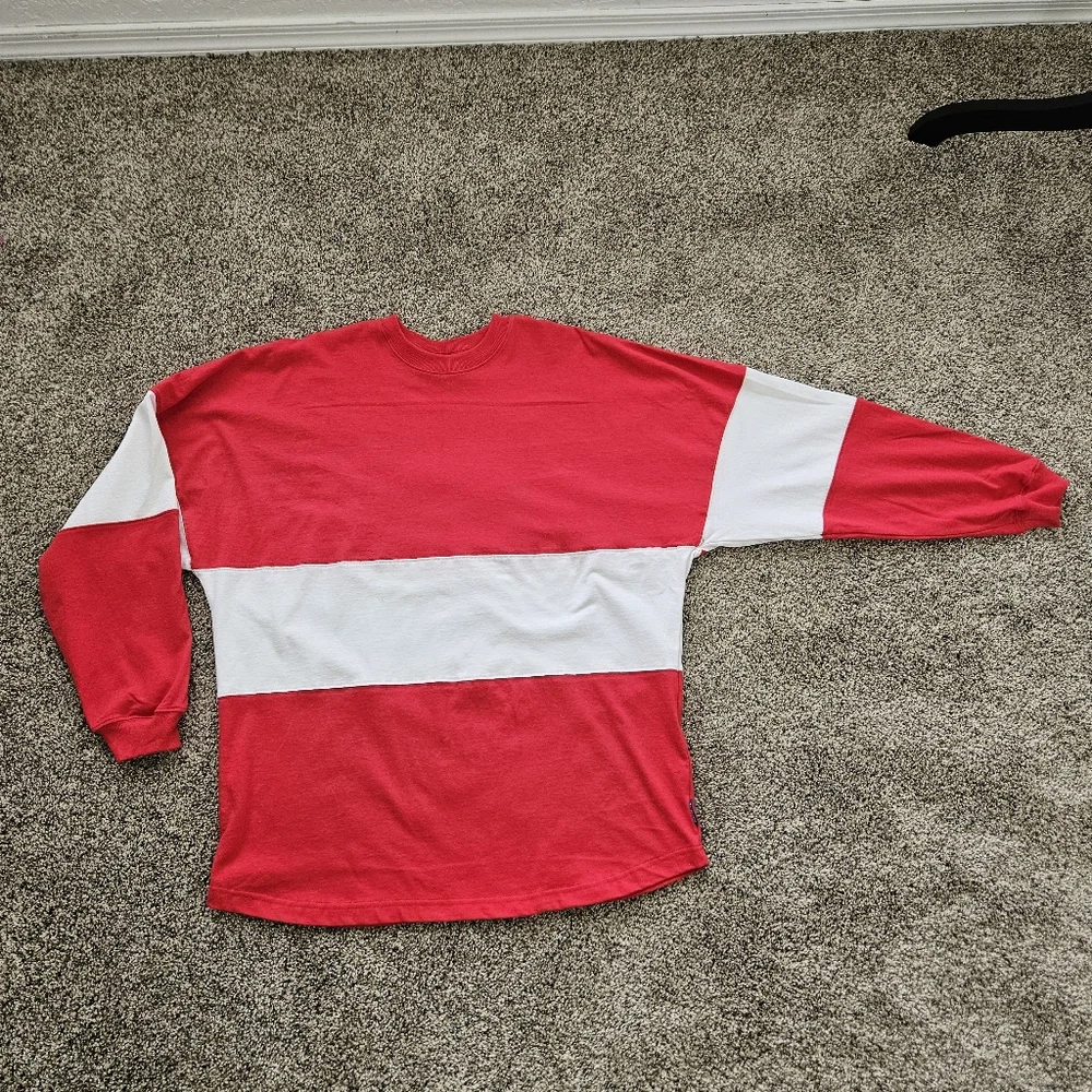 Spirit Jersey Sz Large Oversized Sweatshirt Striped Pullover Crew Neck Tee NWOT - Picture 2 of 10